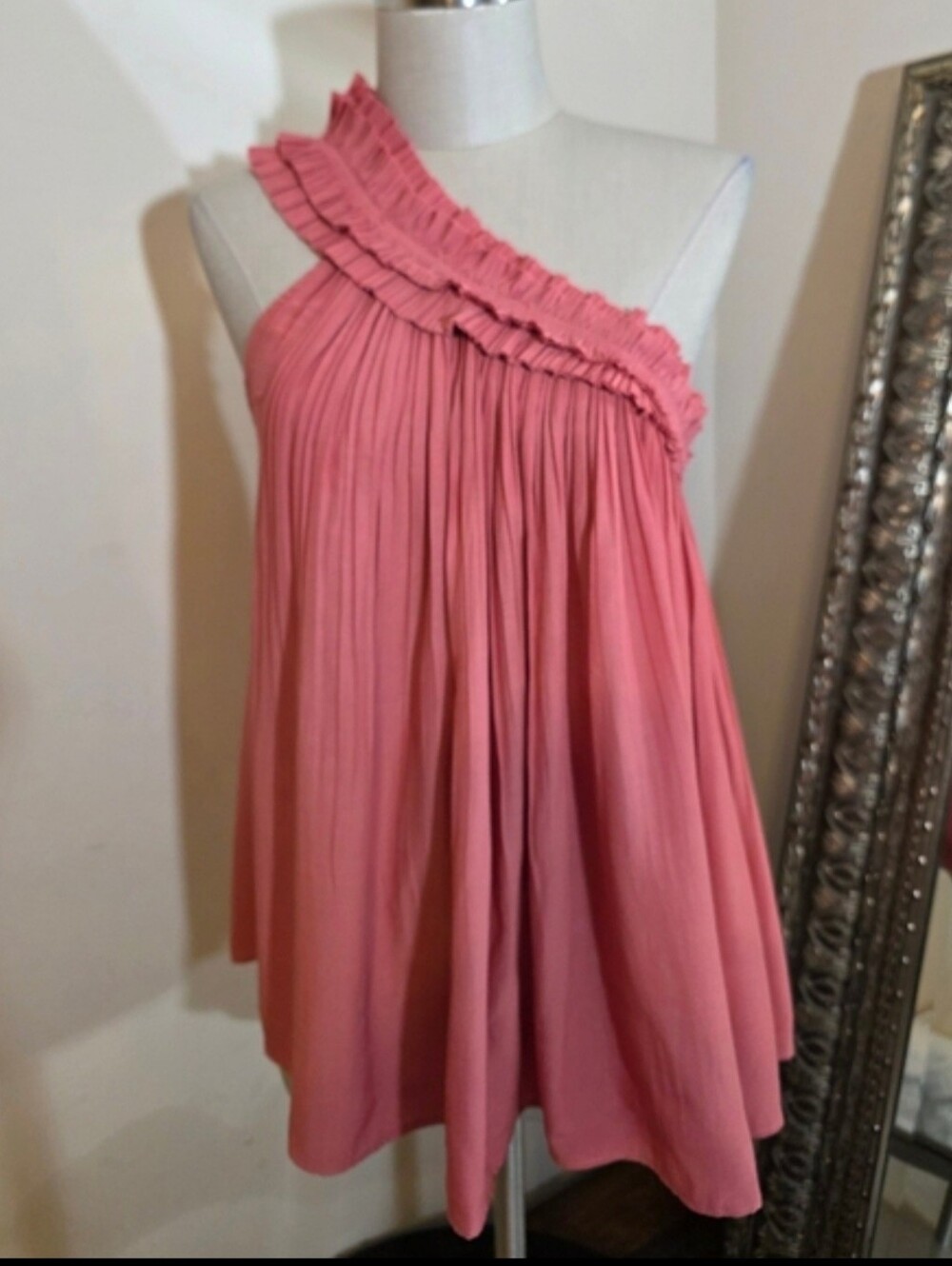 Anna Grace • One-Shoulder Ruffled Top In Baked Coral.  NWOT.  Sz Small